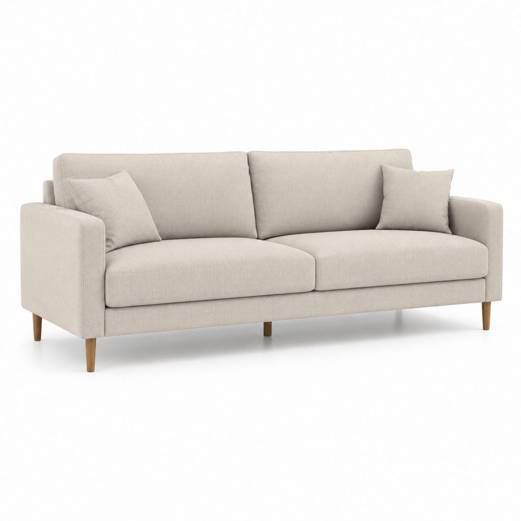 Divano 3 posti beige in poliestere con piedi in legno massello 200 x 88 x 85 cm