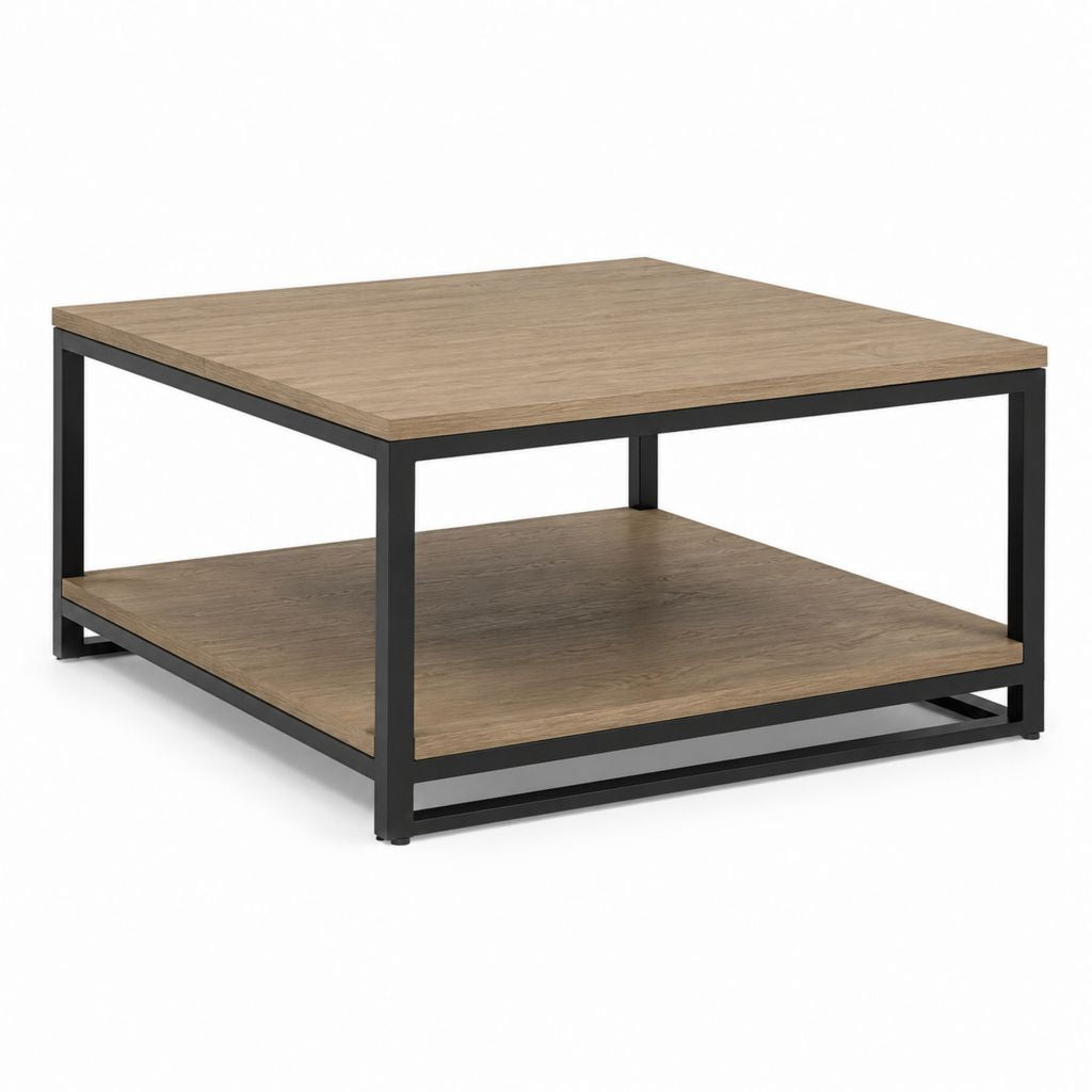 Tavolino da caffè quadrato rovere e nero in MDF e acciaio 80 x 80 x 45 cm