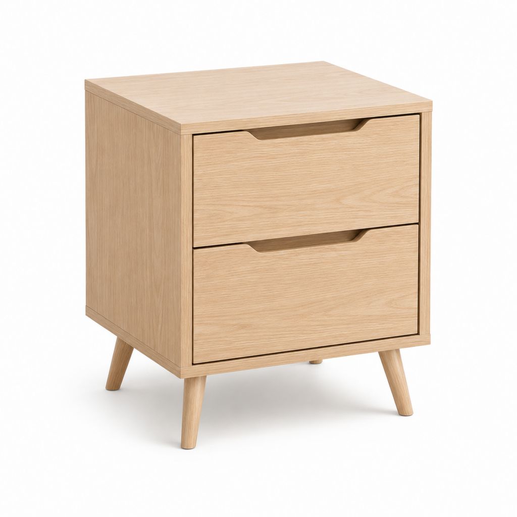 Comodino a 2 cassetti rovere chiaro in pannello MDF rettangolare 40 x 40 x 55 cm