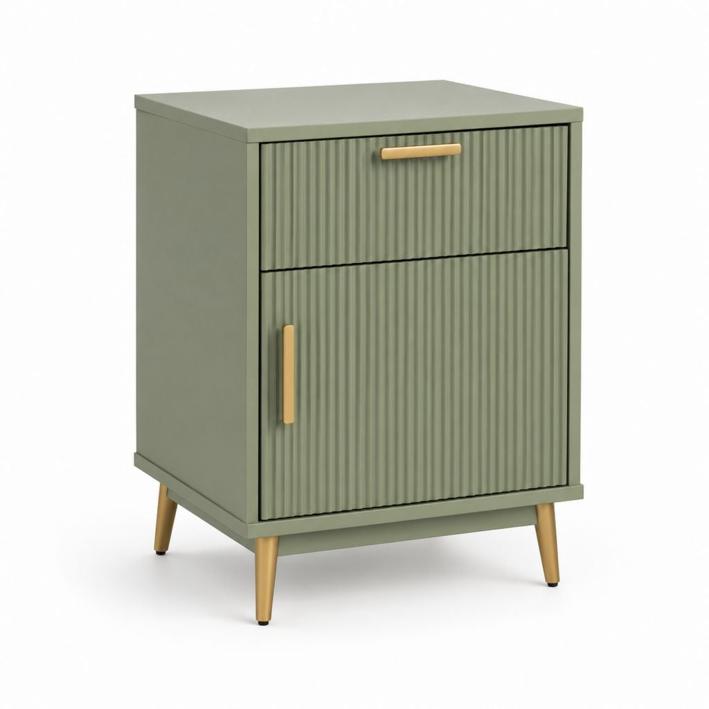 Comodino con cassetto e anta verde salvia in MDF 45 x 35 x 65 cm