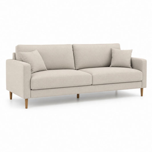 Divano 3 posti beige in poliestere con piedi in legno massello 200 x 88 x 85 cm