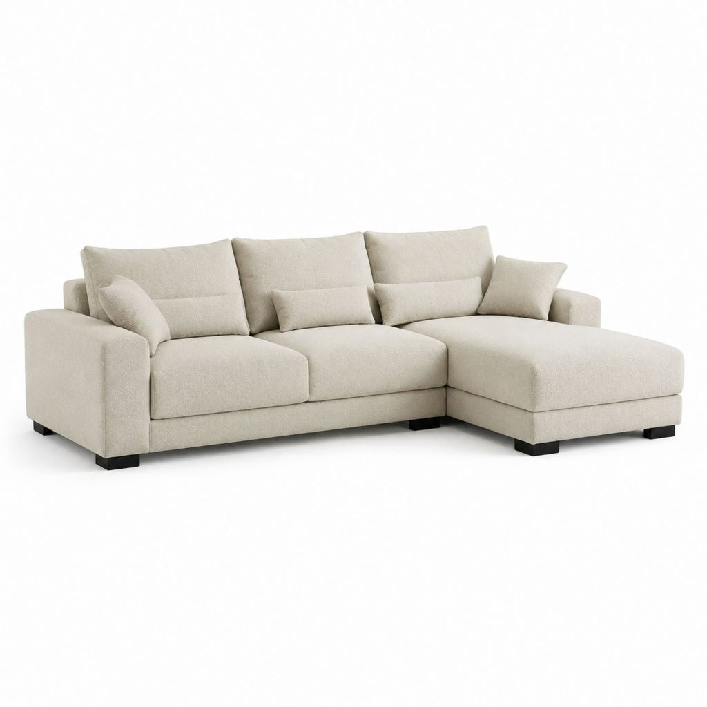 Divano angolare con chaise longue destra beige in poliestere 280 x 165 x 85 cm