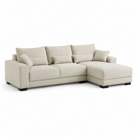Divano angolare con chaise longue destra beige in poliestere 280 x 165 x 85 cm