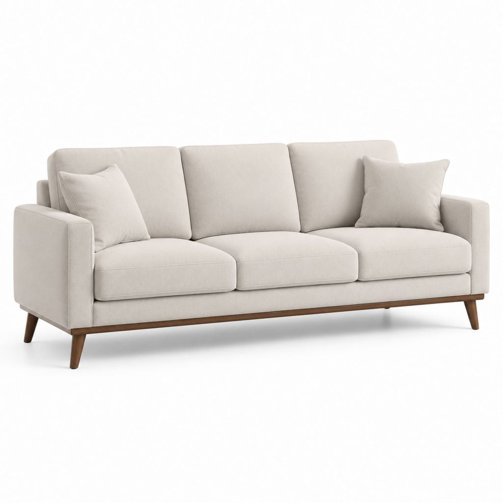 Divano 3 posti beige in poliestere forma lineare 220 x 90 x 85 cm