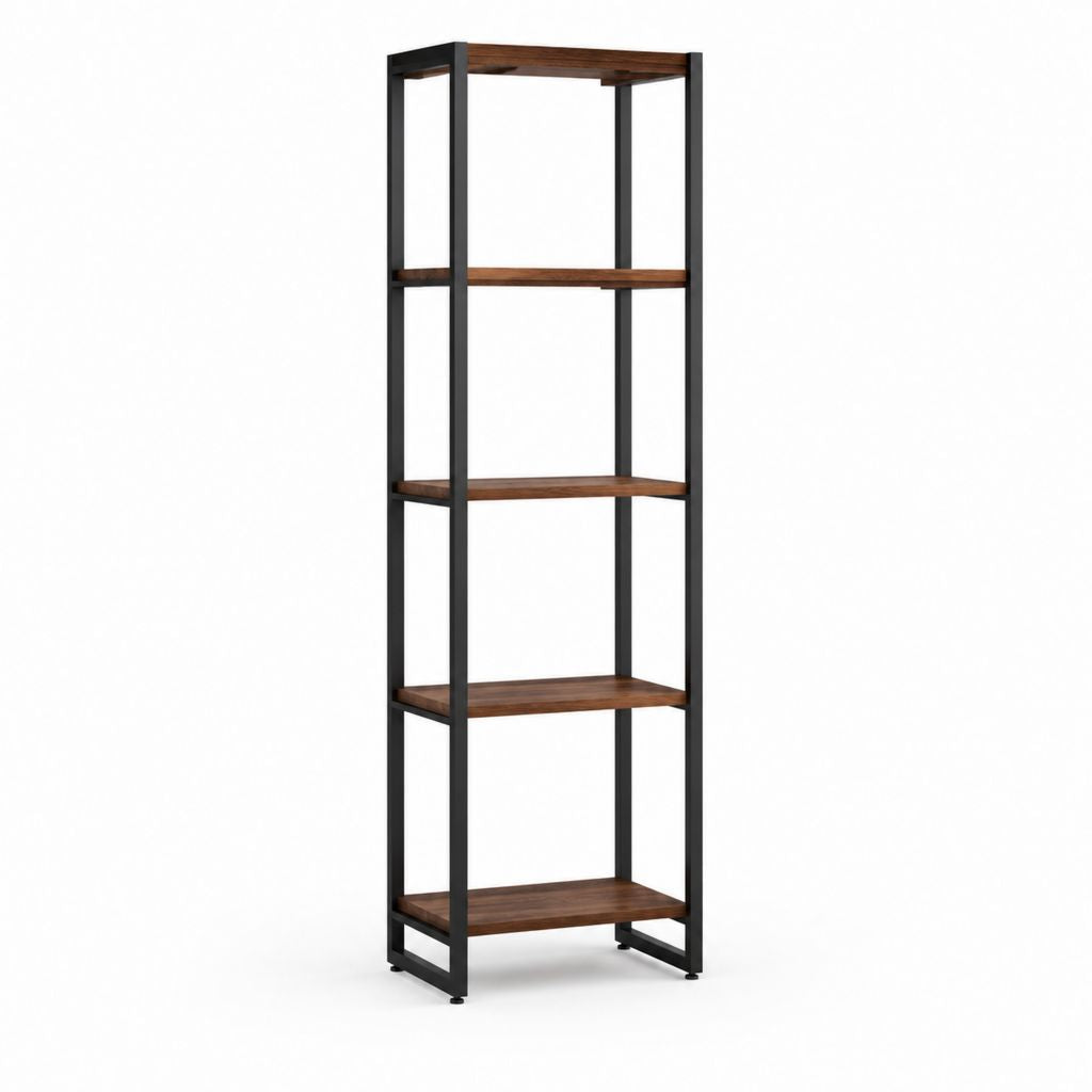 Libreria a 5 ripiani marrone noce e nero in MDF melaminico e acciaio 60 x 35 x 180 cm