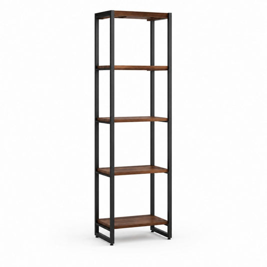 Libreria a 5 ripiani marrone noce e nero in MDF melaminico e acciaio 60 x 35 x 180 cm