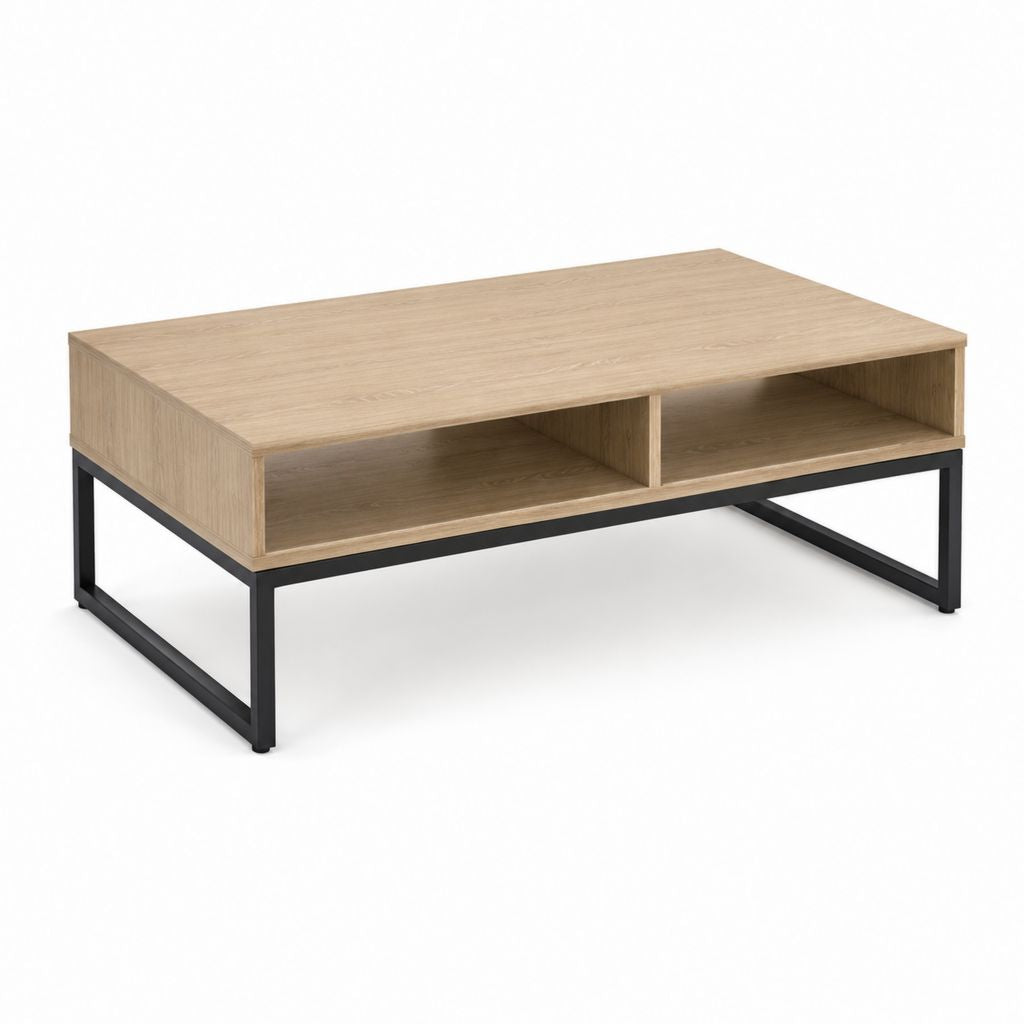 Tavolino da caffè rettangolare rovere chiaro con struttura in acciaio nero 100 x 50 x 45 cm