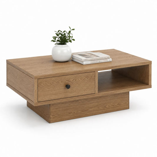 Tavolino da caffè contenitore rovere in pannelli di particelle rettangolare 100 x 60 x 40 cm
