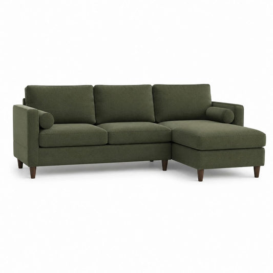 Divano angolare 3 posti con chaise longue destra verde oliva in poliestere 230 x 150 x 85 cm