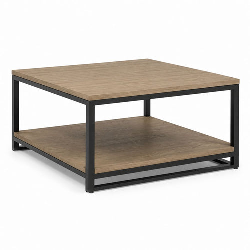 Tavolino da caffè quadrato rovere e nero in MDF e acciaio 80 x 80 x 45 cm