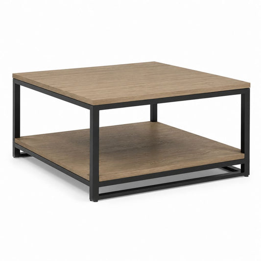 Tavolino da caffè quadrato rovere e nero in MDF e acciaio 80 x 80 x 45 cm