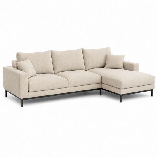 Divano angolare 3 posti con penisola destra beige in poliestere 250x160x85 cm