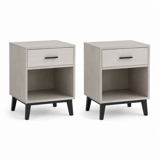 Set di 2 comodini grigio rovere in pannello di particelle con gambe in pino massello 40 x 35 x 50 cm