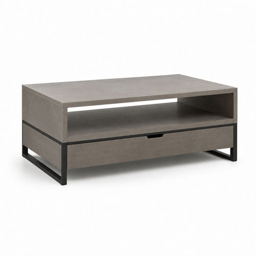 Tavolino da caffè rettangolare grigio effetto cemento in MDF e acciaio 100 x 60 x 45 cm