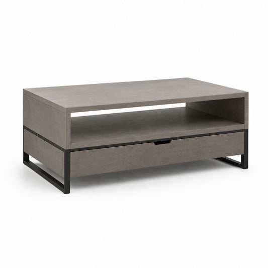Tavolino da caffè rettangolare grigio effetto cemento in MDF e acciaio 100 x 60 x 45 cm