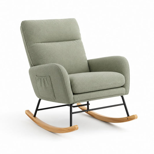 Sedia a dondolo verde salvia in poliestere con struttura in acciaio e pattini in legno massello 90 x 95 x 105 cm