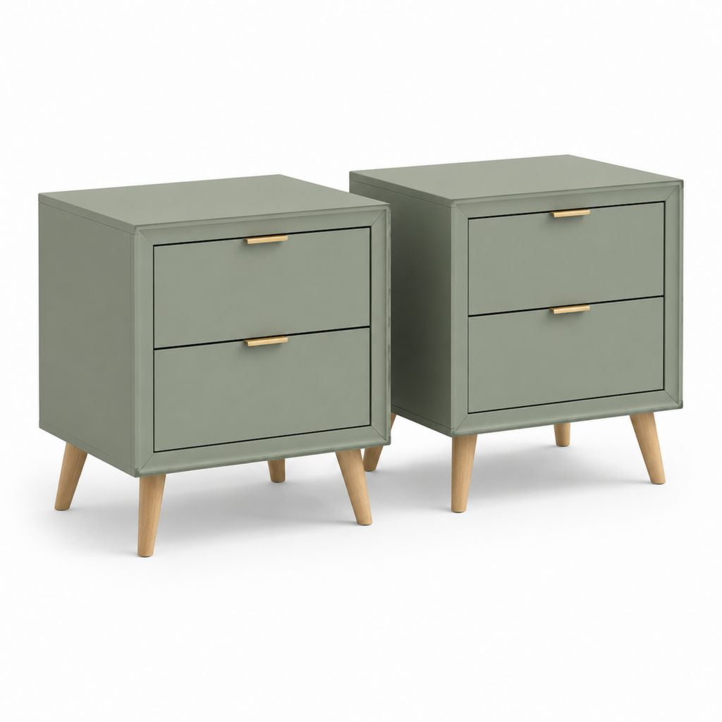 Set di 2 comodini verde salvia in MDF rettangolari con 2 cassetti 45 x 35 x 60 cm